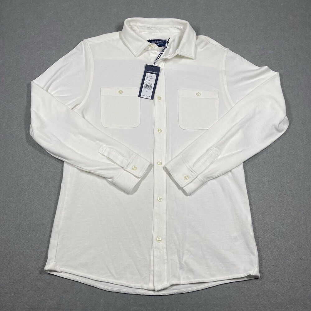Vineyard Vines Shirt Mens Small White Surfside Pique Shirt Long Sleeve Button Up